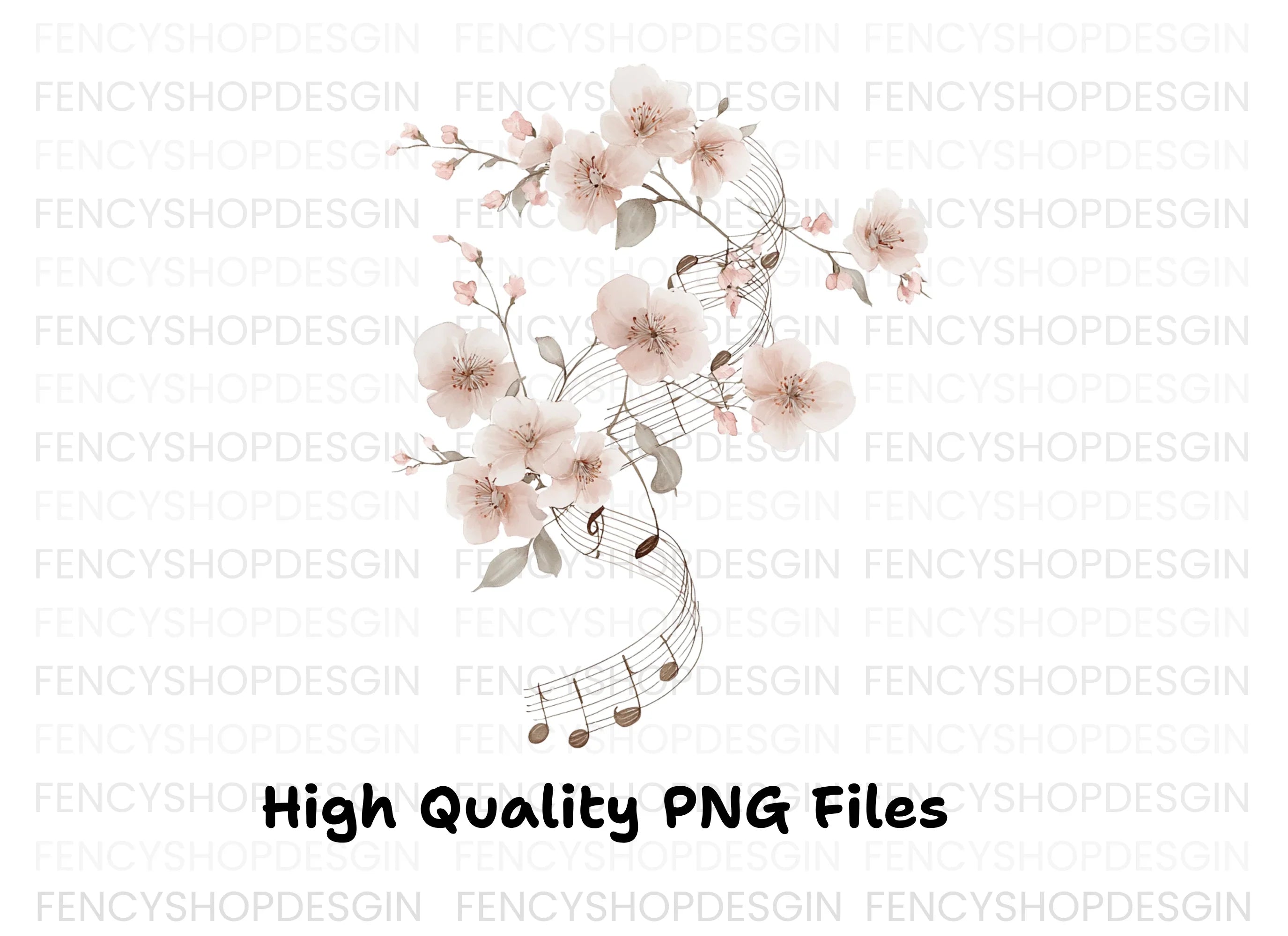 Cherry Blossom Music Notes Clipart Bundle