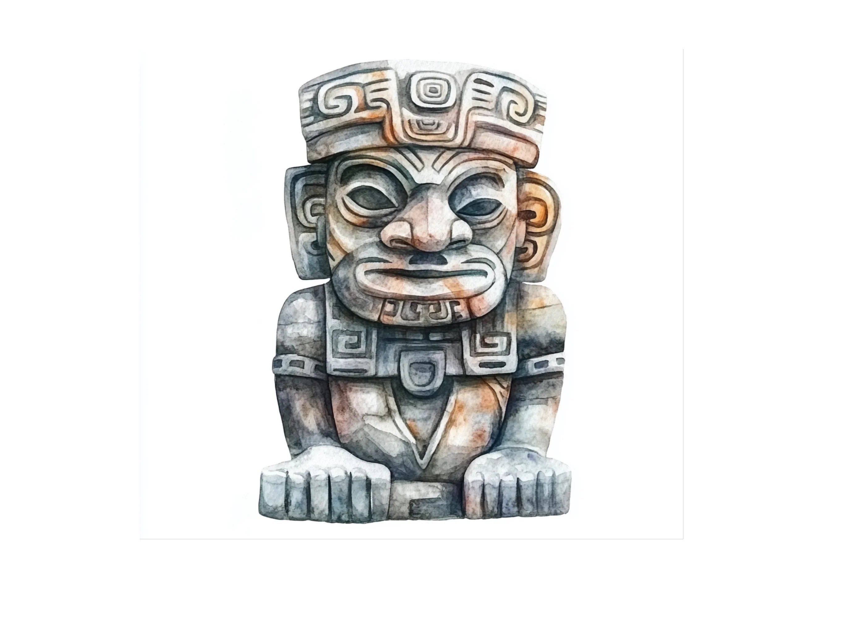 Ancient Aztec Stone Statues Clipart Bundle