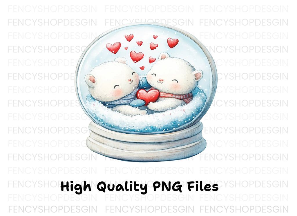 Cute Animal Couple Snow Globes Clipart Bundle