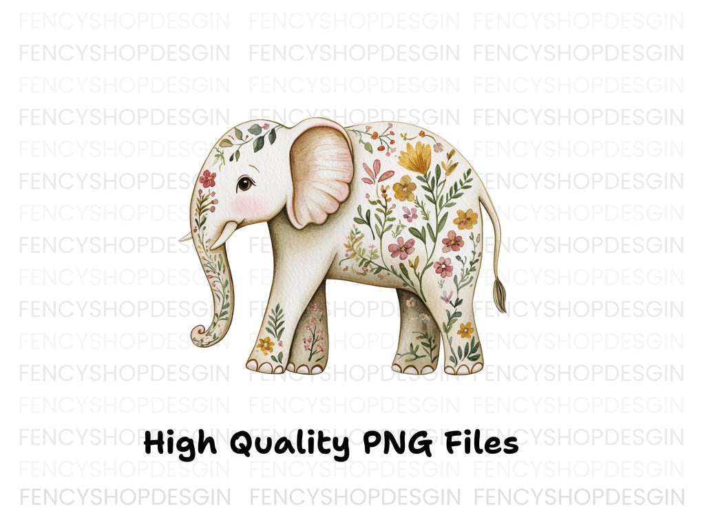 Floral Elephant Clipart Bundle