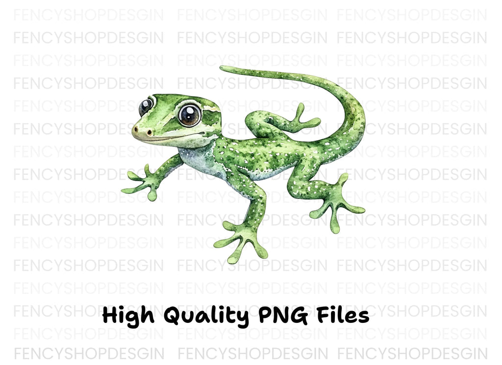 Cute Green Gecko Clipart Bundle