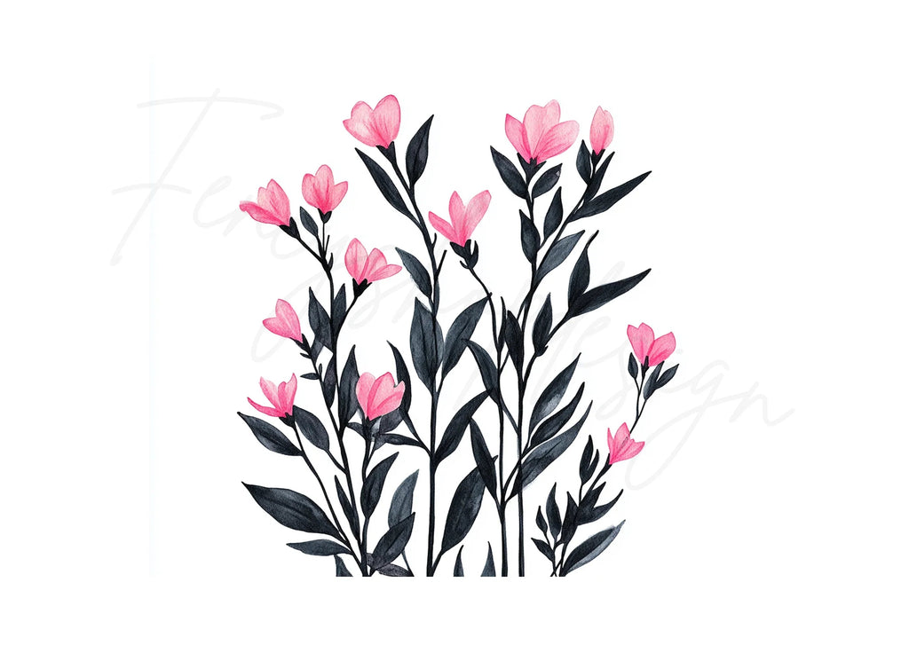 Pink Flowers and Leaves Clipart Bundle
