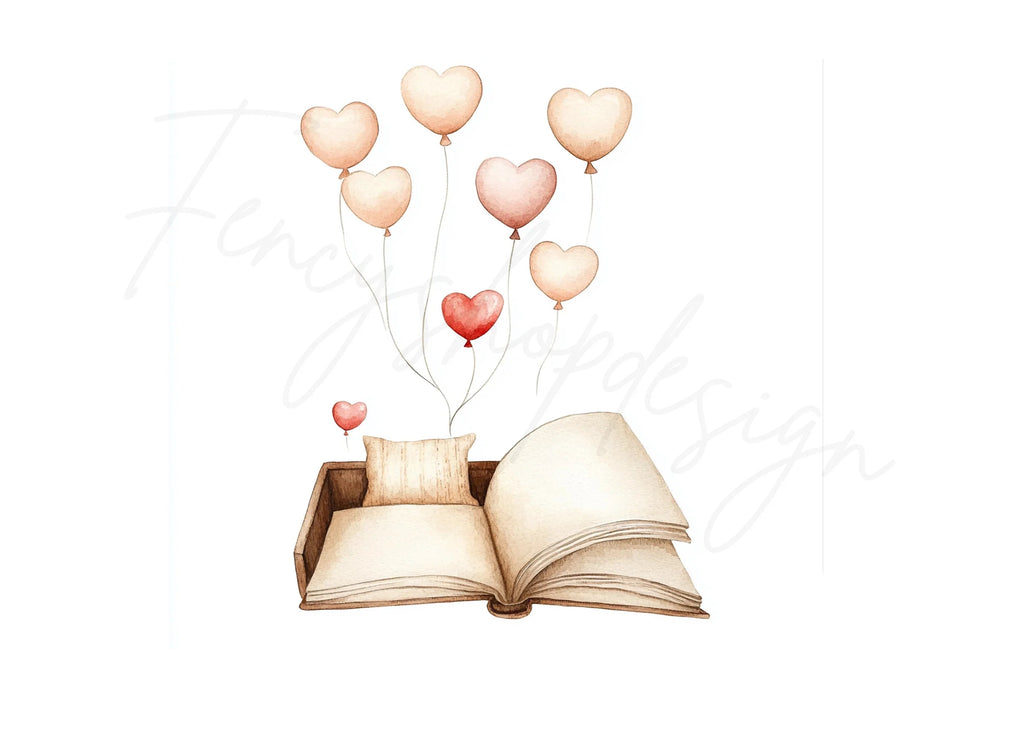 Romantic Book and Balloon Clipart Bundle