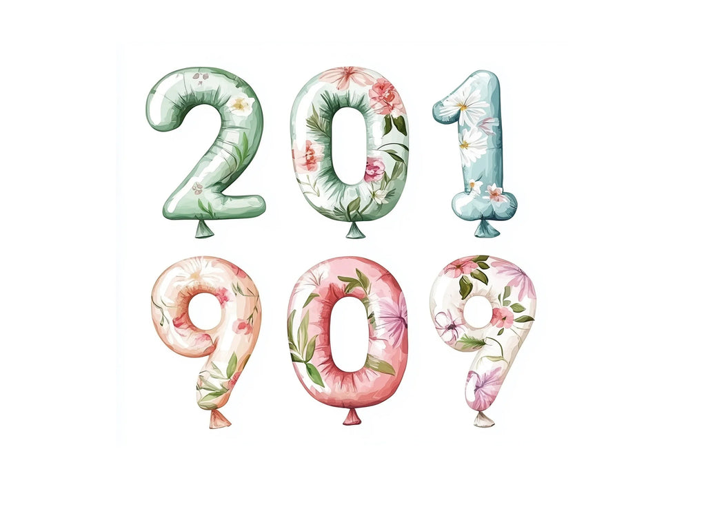 Floral Number Balloons Clipart Bundle