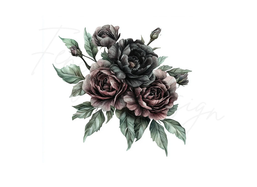 Dark Floral Clipart Bundle