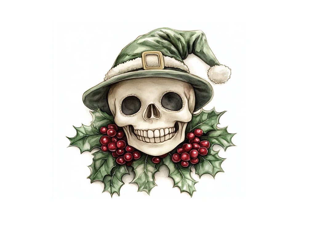 Elf Skulls with Holly Berries Clipart Bundle