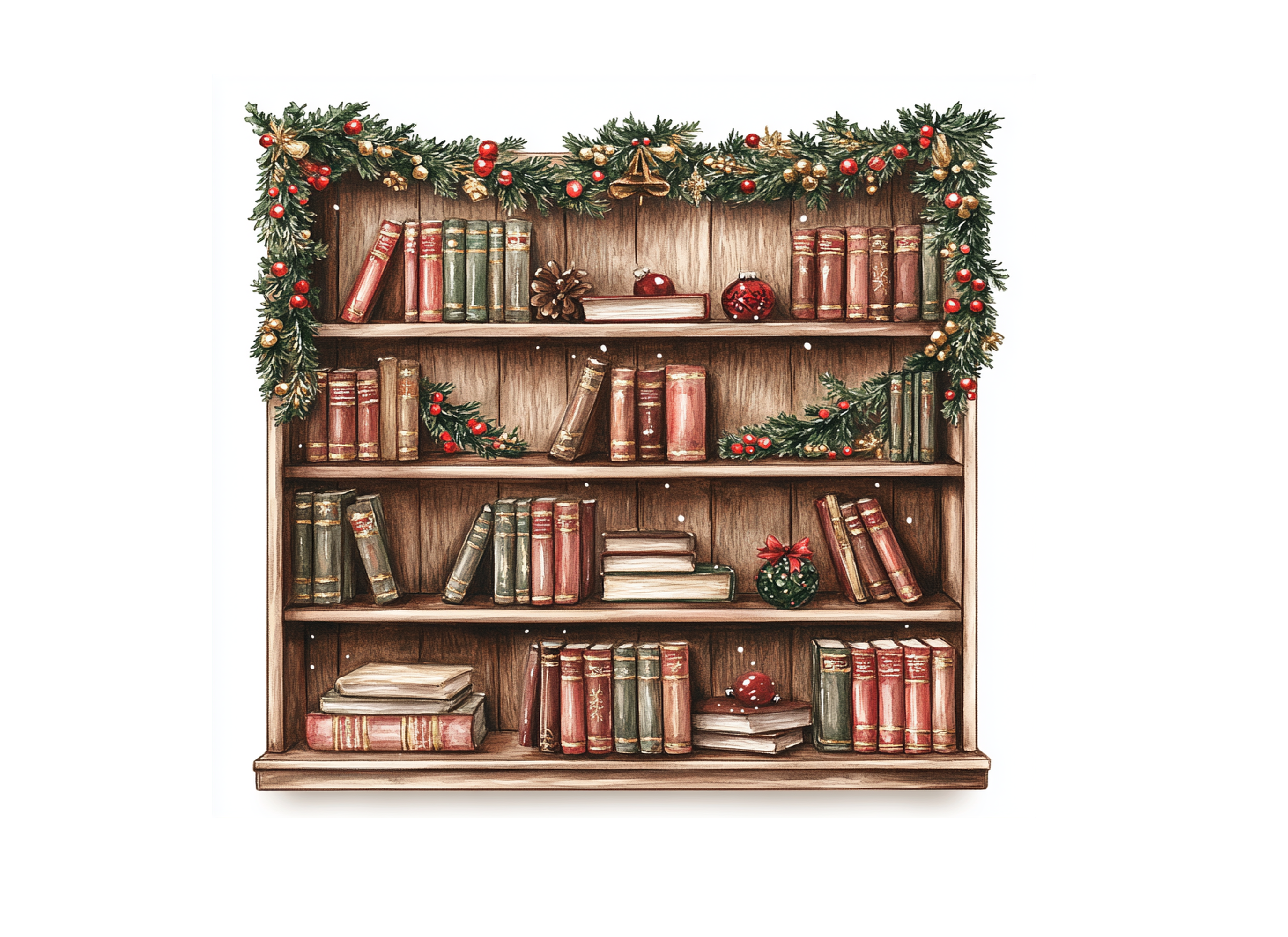 Festive Holiday Bookcase Clipart Bundle