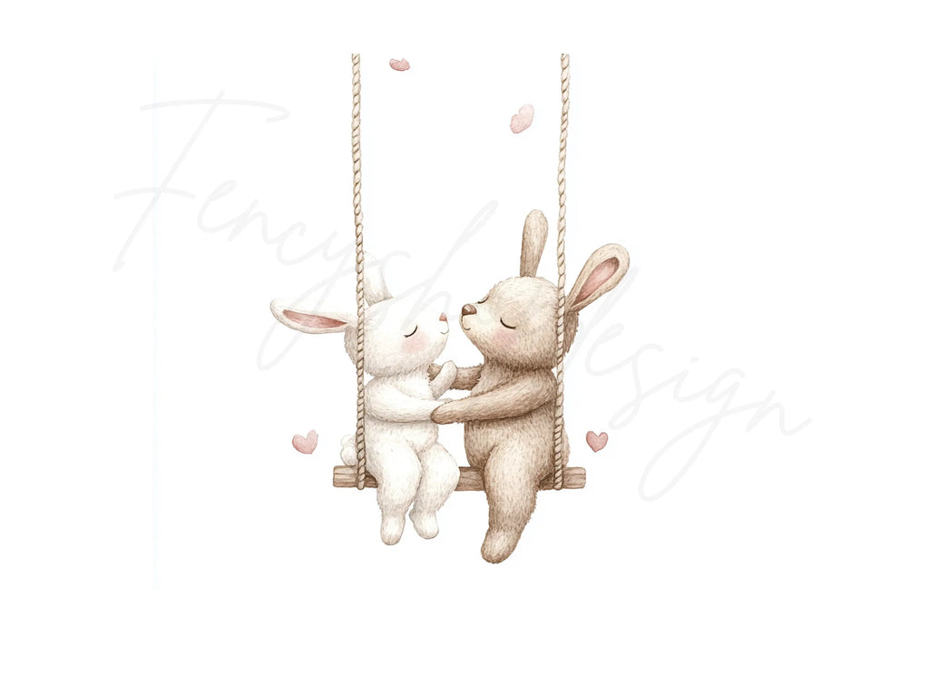 Cute Bunny and Bear Couple on Swings Clipart Bundle