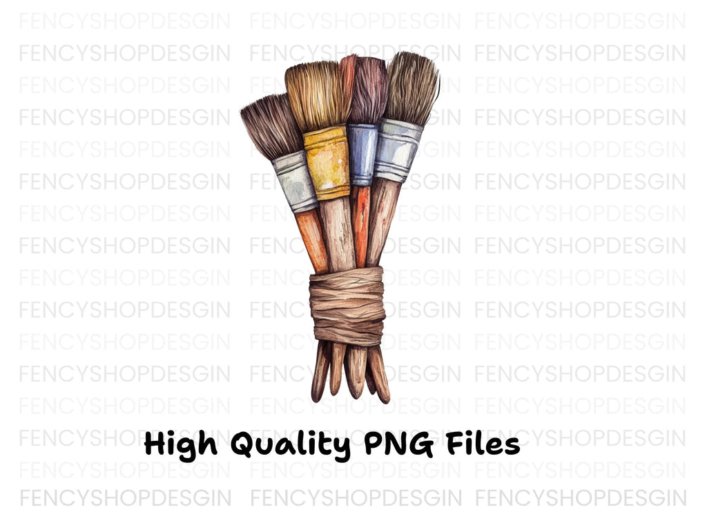 Tied Rustic Paint Brushes Clipart Bundle