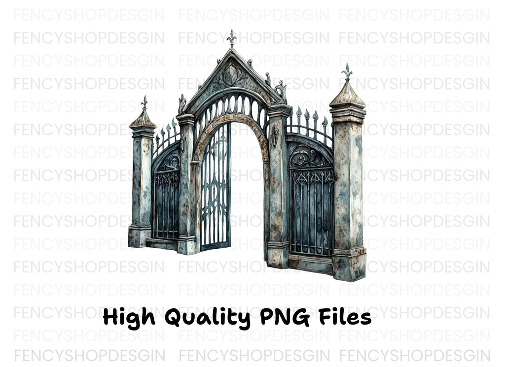 Vintage Gothic Cemetery Gate Clipart Bundle