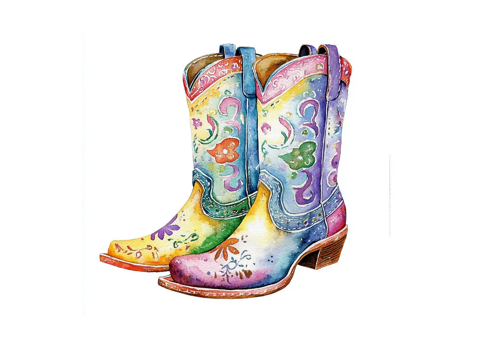 Vibrant Floral Cowgirl Boots Clipart Bundle