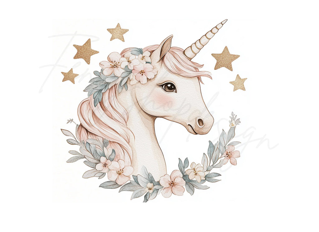 Cute Unicorn Heads with Flowers Clipart Bundle
