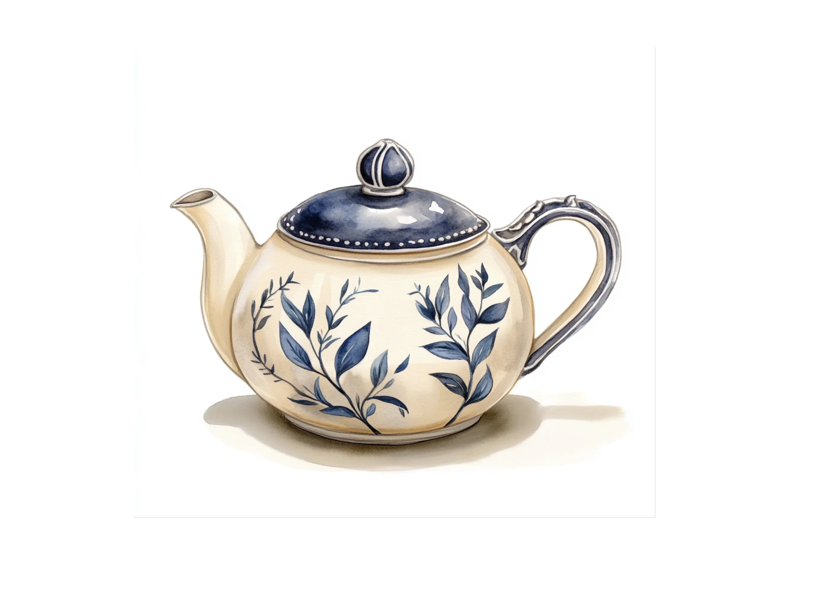 Blue and White Floral Teapots Clipart Bundle