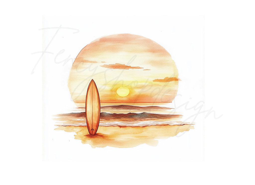 Surfboard Sunset Beach Clipart Bundle
