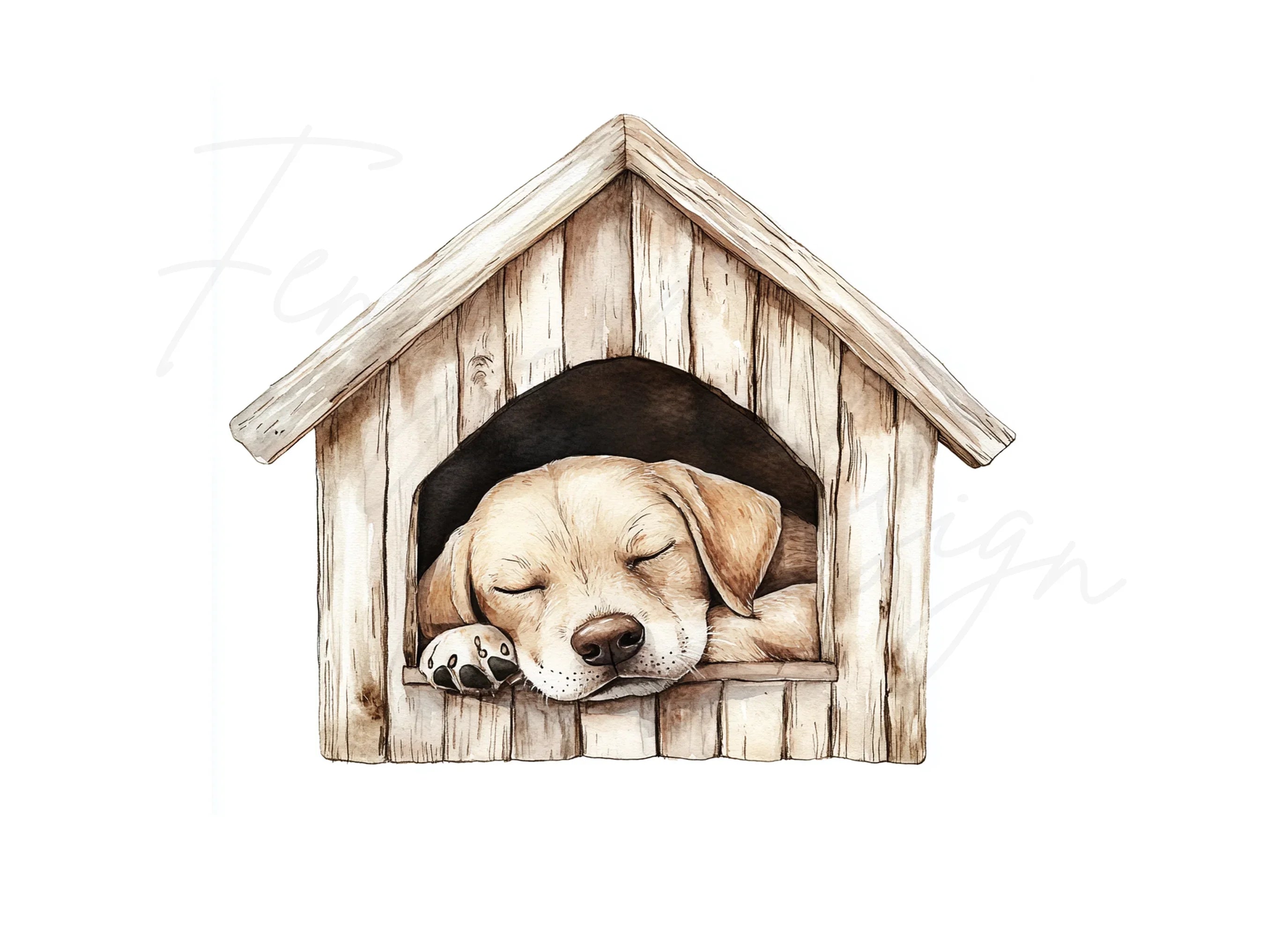 Sleeping Puppies in Dog Houses Clipart Bundle