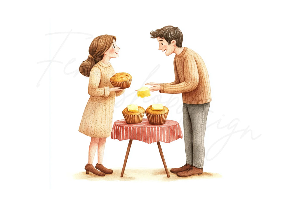 Couple Sharing Muffins Clipart Bundle