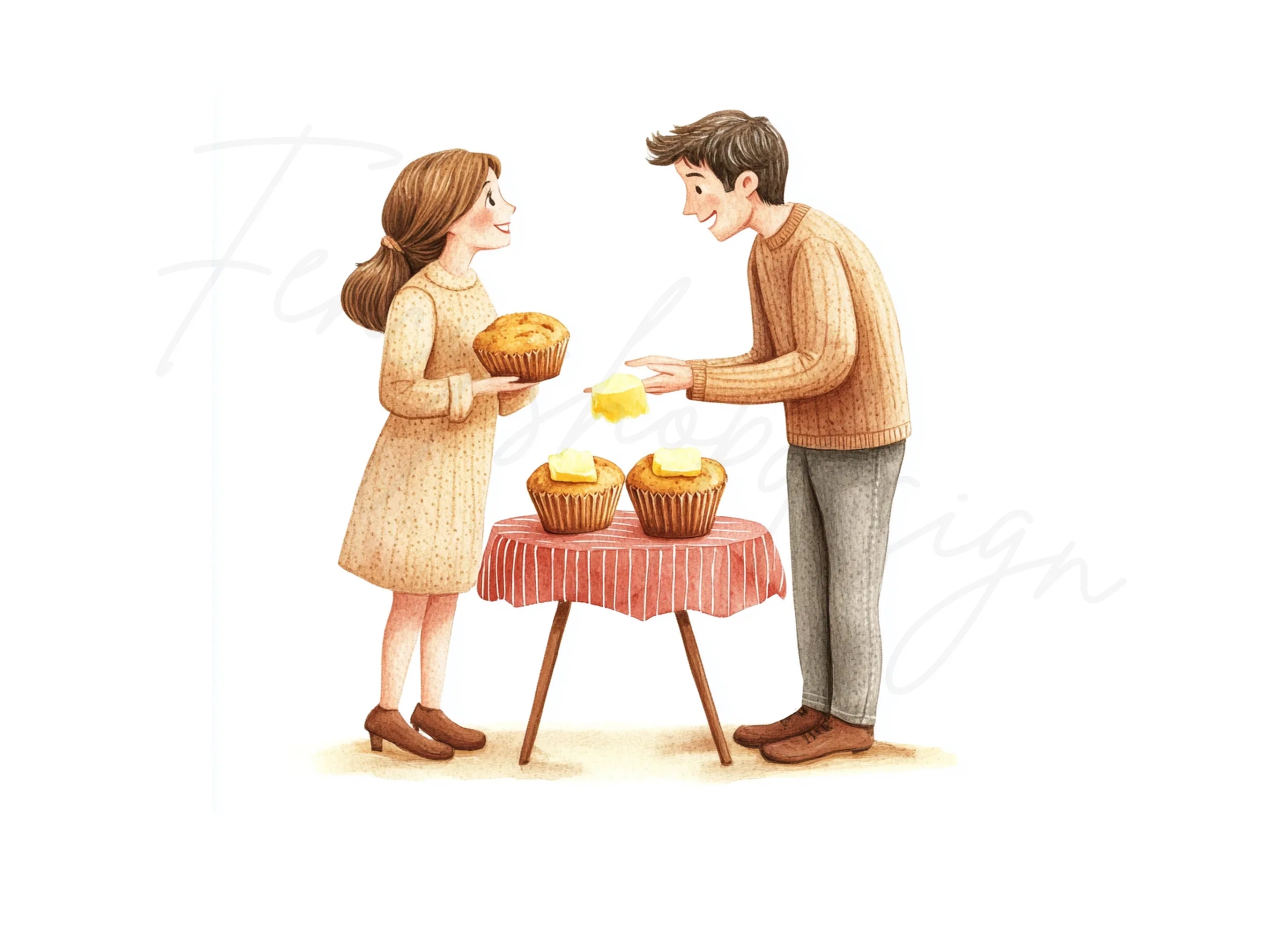 Couple Sharing Muffins Clipart Bundle