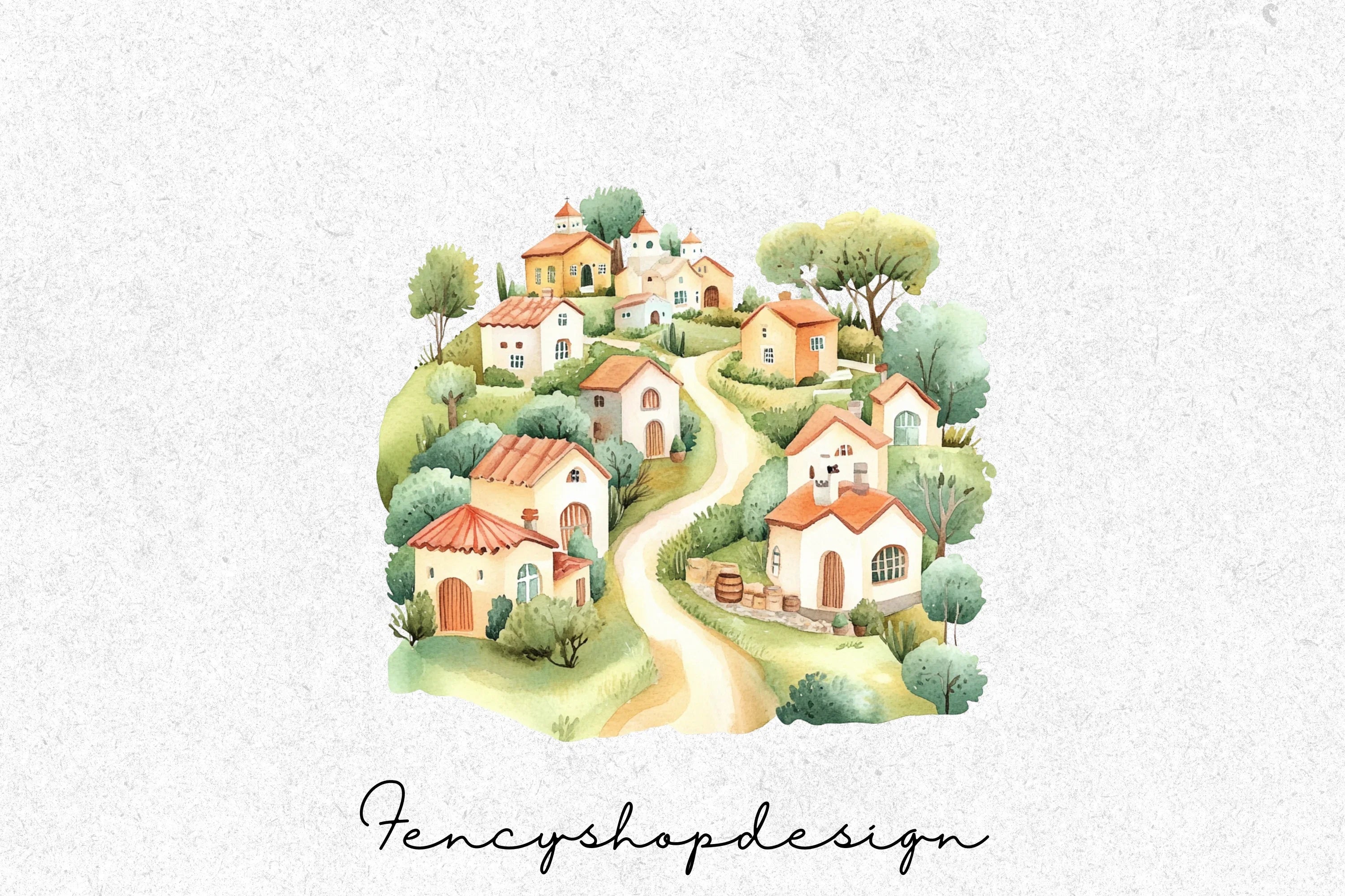 Pastel Houses Village Clipart Bundle
