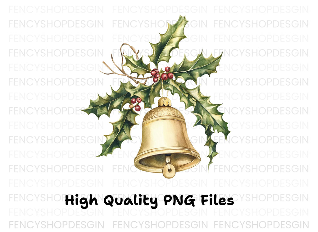 Christmas Holly and Golden Bells Clipart Bundle
