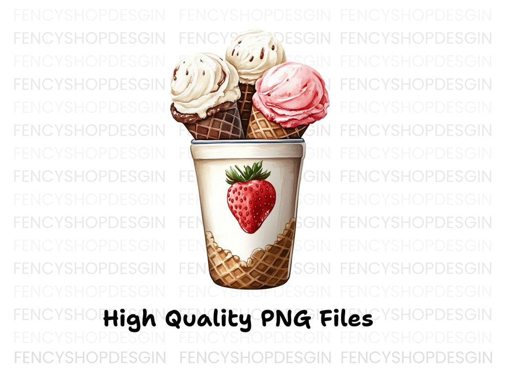 Strawberry Cup Ice Cream Cones Clipart Bundle