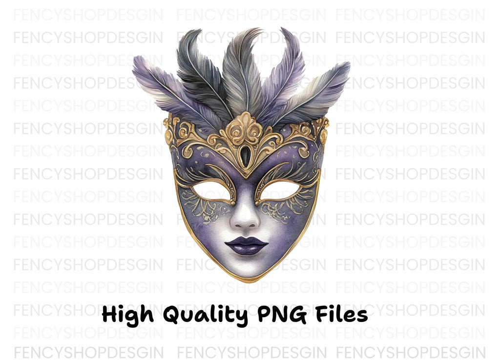 Ornate Purple Masquerade Masks Clipart Bundle