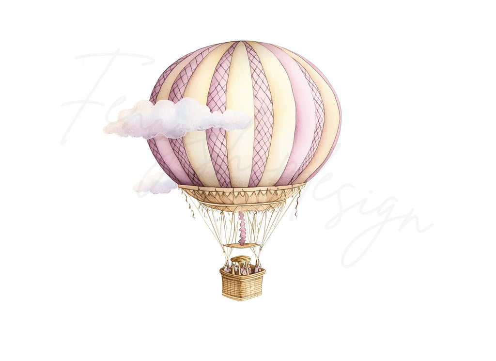 Pink Gold Hot Air Balloon Clipart Bundle