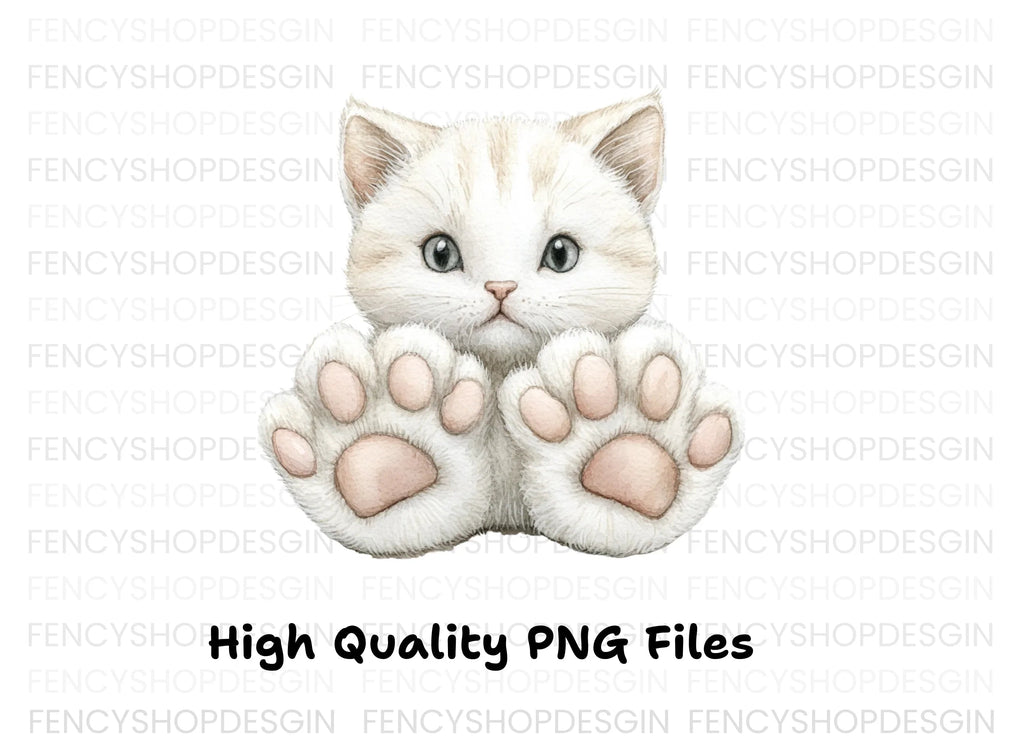 Adorable White Kitten with Big Paws Clipart Bundle