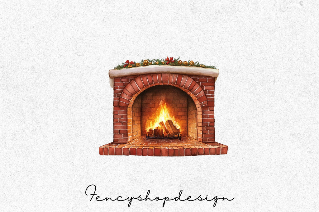 Cozy Christmas Fireplace Clipart Bundle