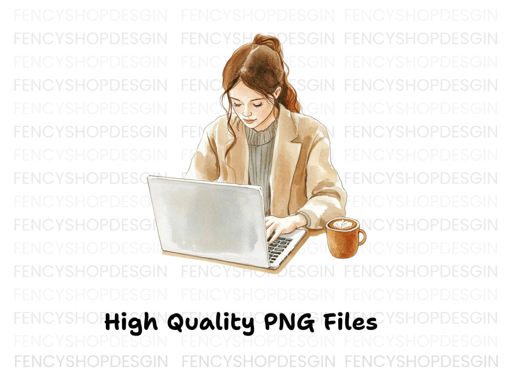 Women Working on Laptop Clipart Bundle