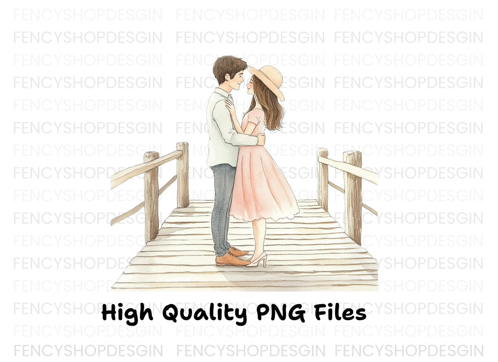 Embracing Couple on Bridge Clipart Bundle
