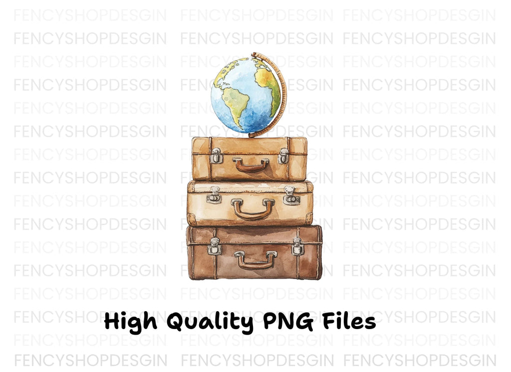 Travel Luggage with Globe Clipart Bundle