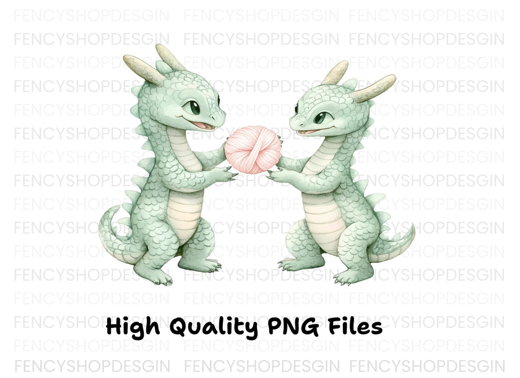 Cute Baby Dragon Yarn Clipart Bundle