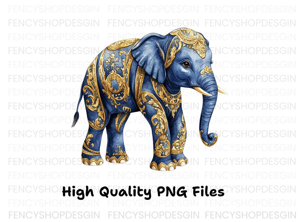 Majestic Blue Elephant Clipart Bundle
