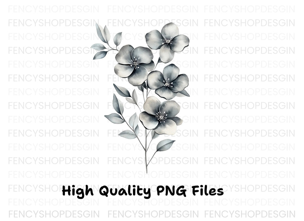 Subtle Grey Flower Bouquets Clipart Bundle