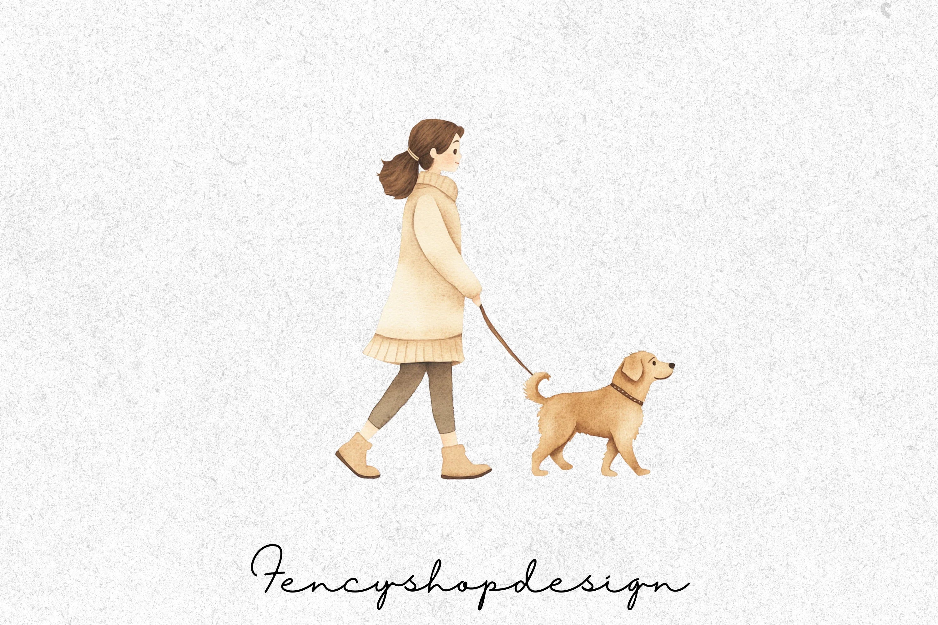 Women Walking Dogs Clipart Bundle