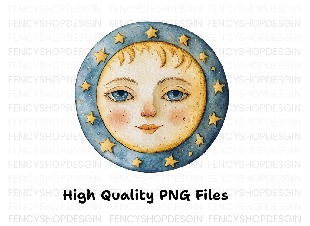 Celestial Moon and Sun Faces Clipart Bundle