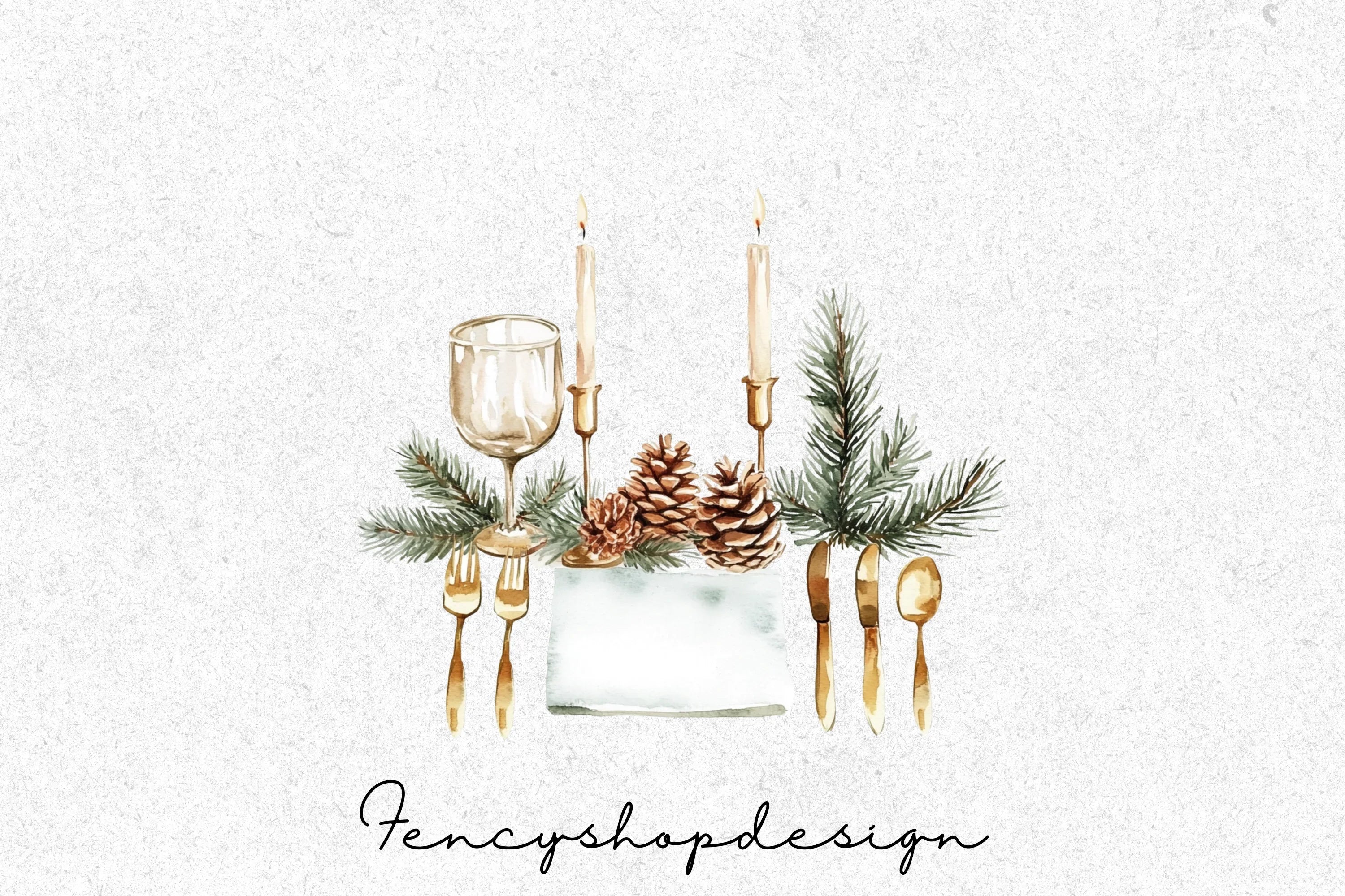 Christmas Dinner Table Setting Clipart Bundle