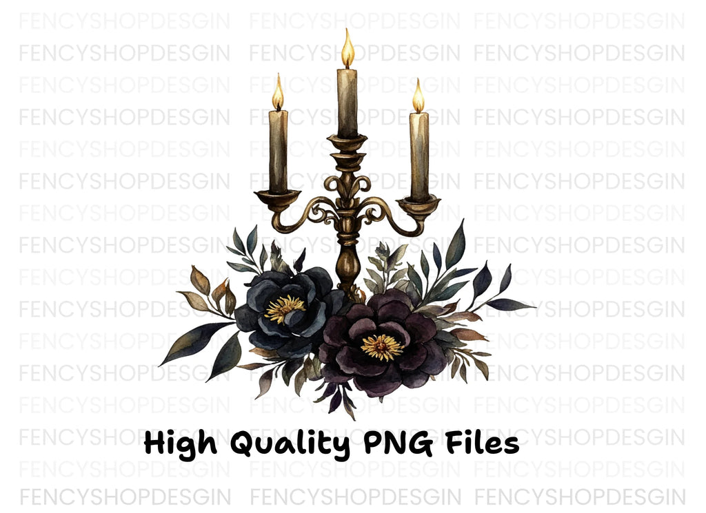 Gothic Candelabra Floral Clipart Bundle