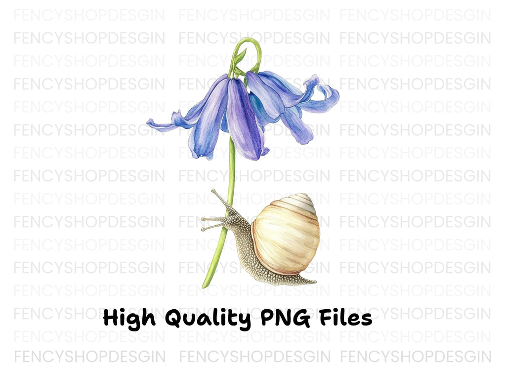 Snail and Bluebell Flower Clipart Bundle