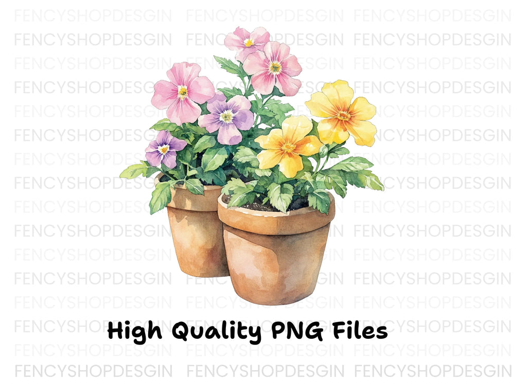 Charming Potted Pansies Clipart Bundle