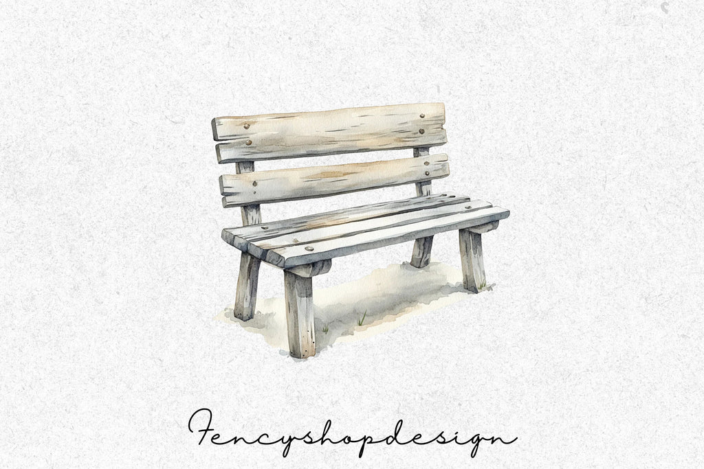 Rustic Wooden Bench Clipart Bundle