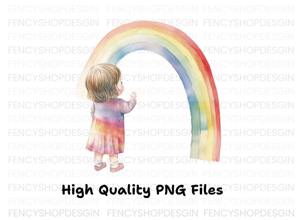 Girls Looking at Rainbow Clipart Bundle