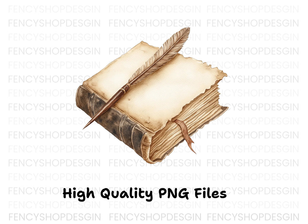 Vintage Book Quill Clipart Bundle
