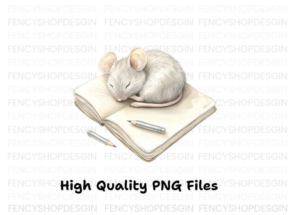 Sleeping Mice on Books Clipart Bundle