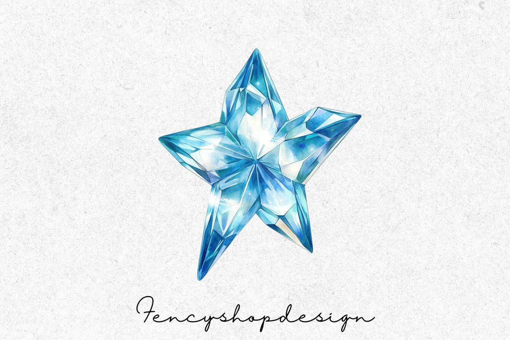 Sparkling Blue Crystal Star Clipart Bundle