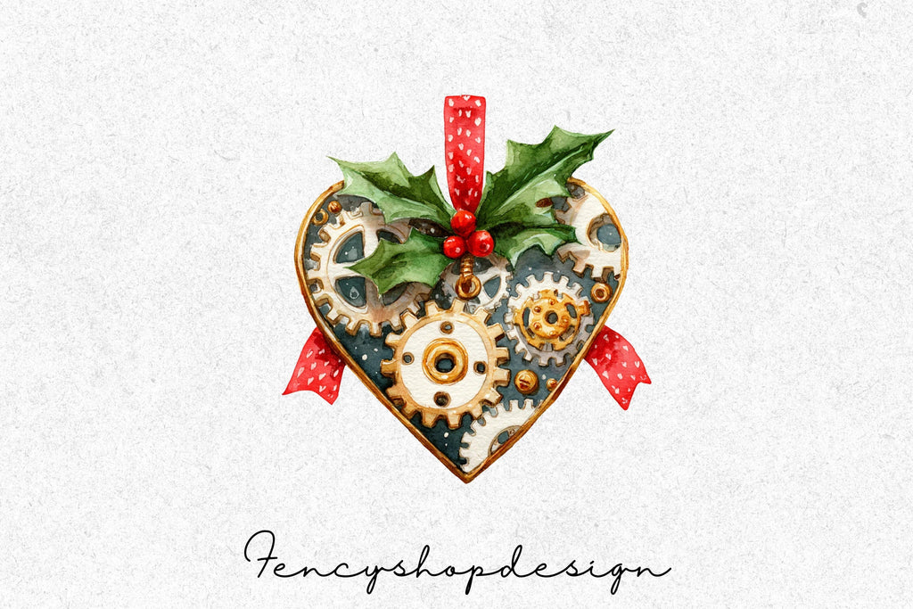 Steampunk Clockwork Christmas Tree Clipart Bundle