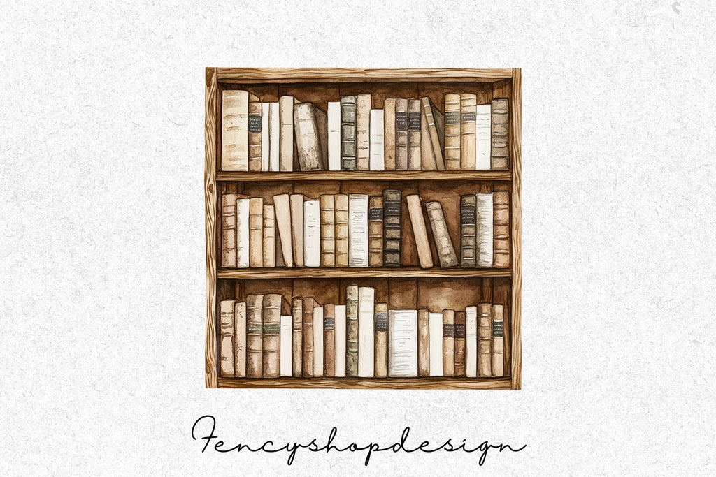 Vintage Bookshelf Clipart Bundle