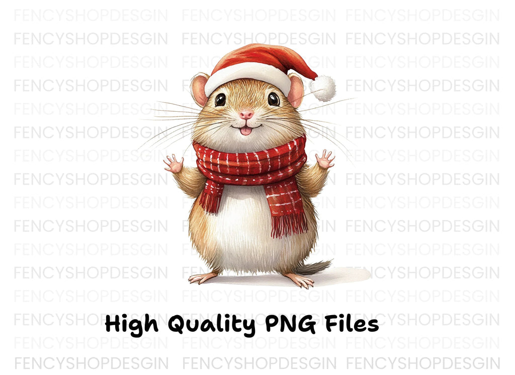 Festive Hamster in Santa Hat and Scarf Clipart Bundle
