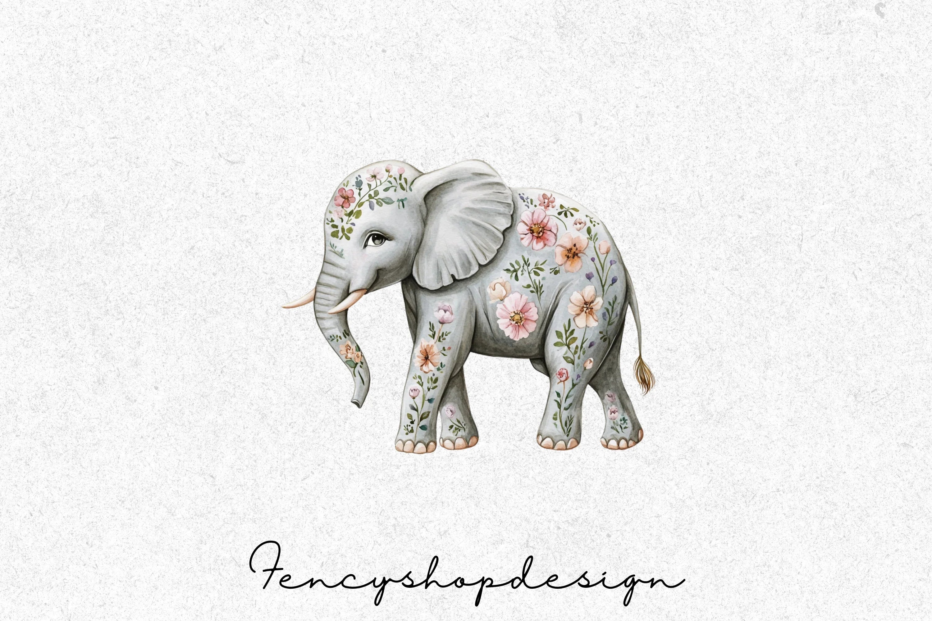 Floral Baby Elephant Clipart Bundle