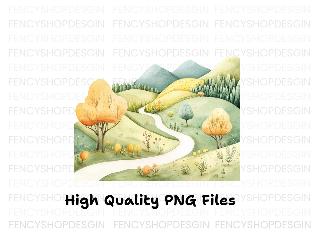 Autumn Hills Landscape Path Clipart Bundle